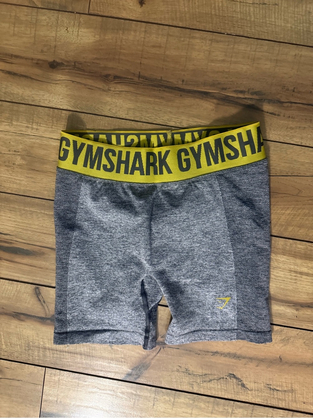 Gymshark Charcoal Seamless Shorts with Yellow Branded Waistband